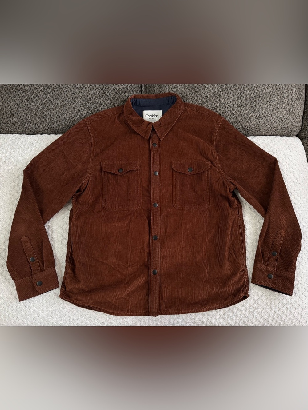 Corridor NYC Corduroy Shirt Jacket Mens Large Rust Brown Snap Front Overshirt